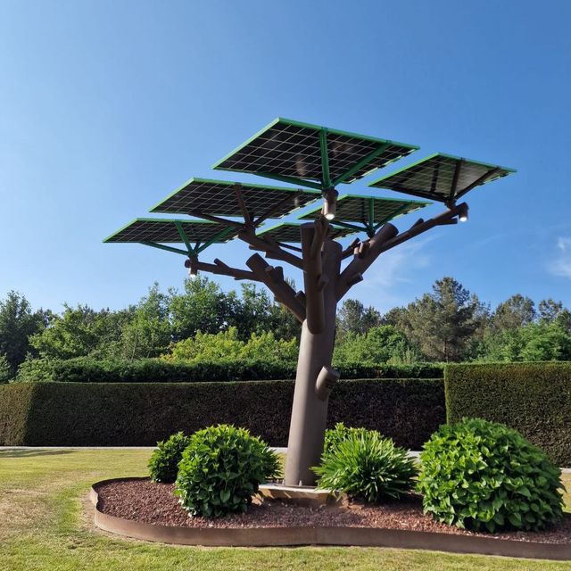 Jardín con árbol solar